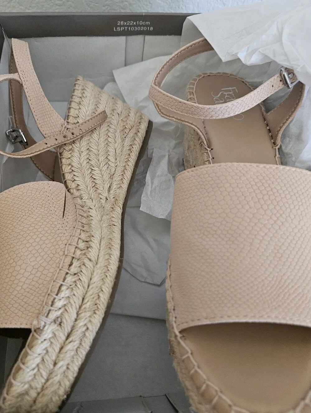 Franco Sarto Blush Espadrille Platform Sandals with Ankle Strap Size 8